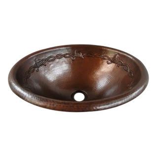 Lavabo cobre ovalado con diseño de alambre de púas 